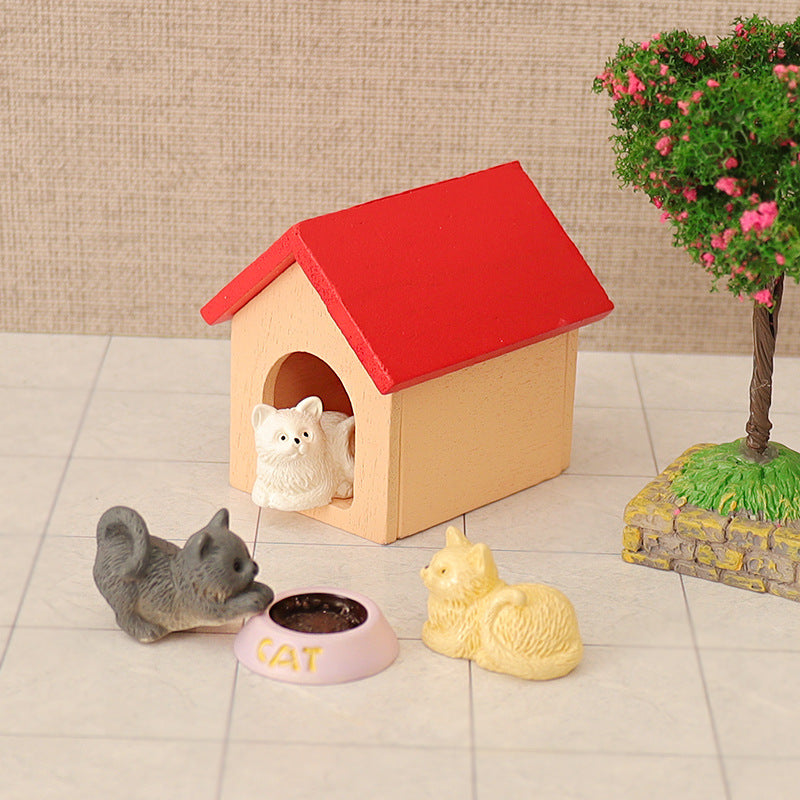 Miniature Cat House Model Ornament Set for Dollhouse DIY Christmas Decor