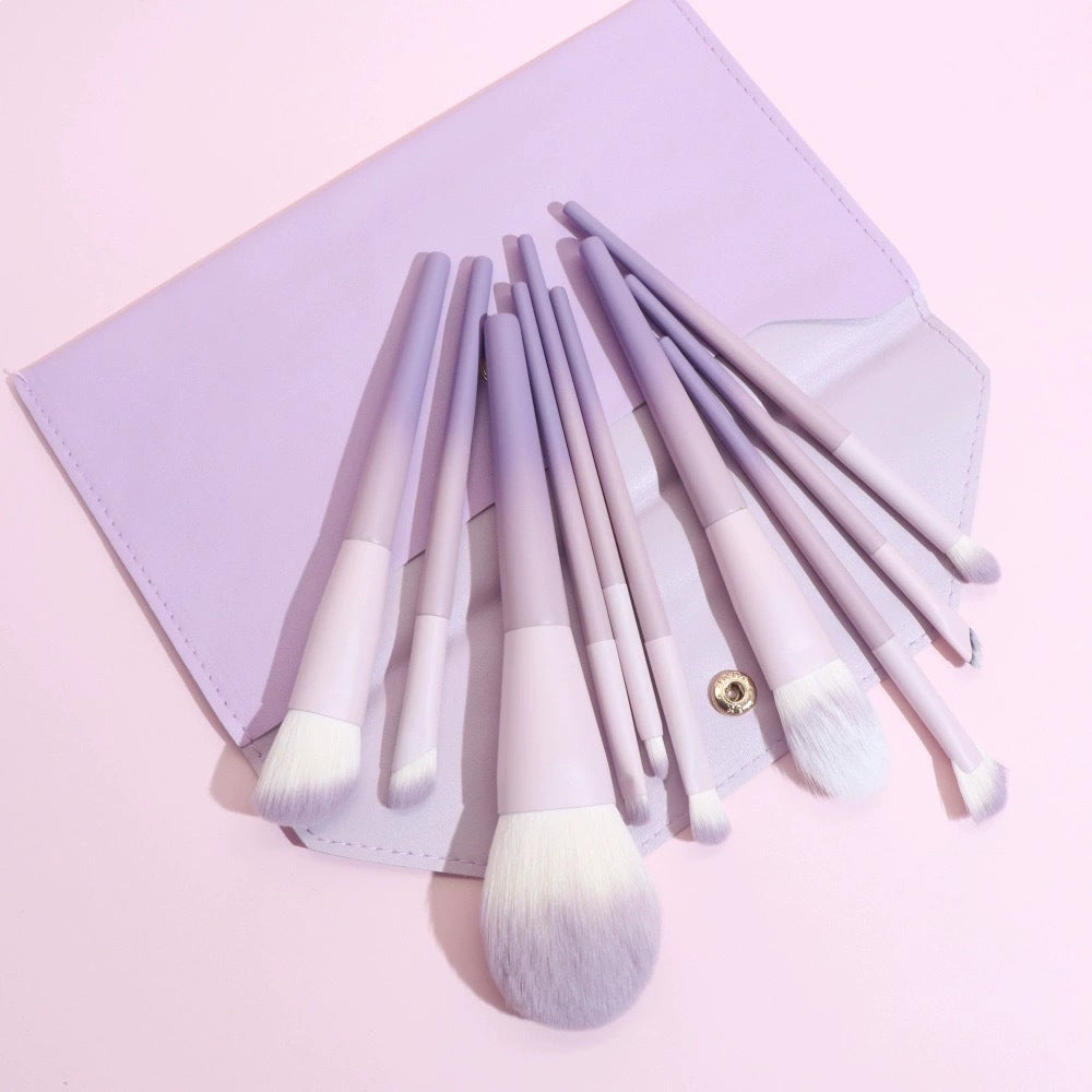 10-Piece Lilac Makeup Brush Set with Storage Bag for Powder and Eyeshadow
