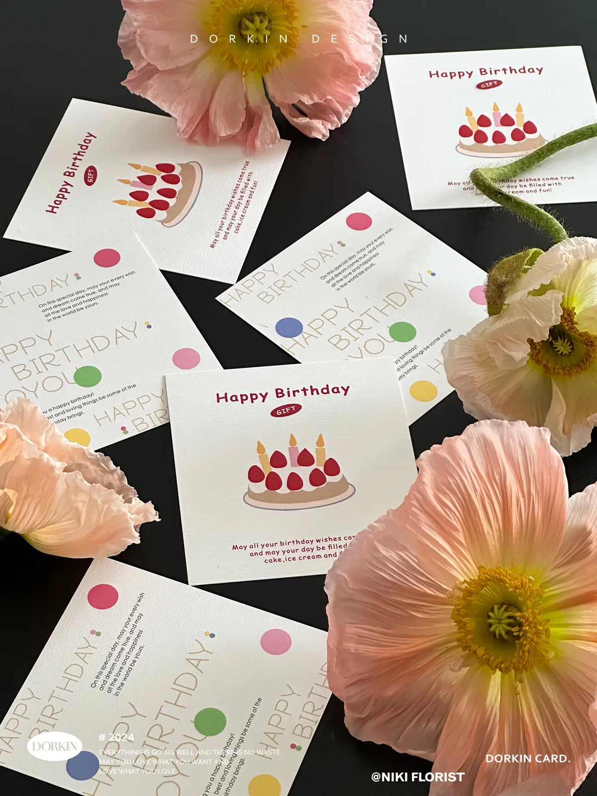 Original Design Birthday Greeting Card, French Minimalist Style, Floral Baking Card
