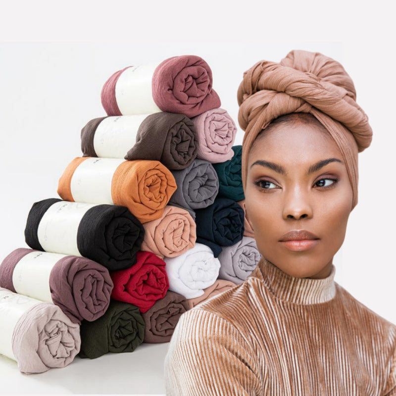Breathable Wrinkled Solid Color Headscarf Long Scarf Shawl for Women