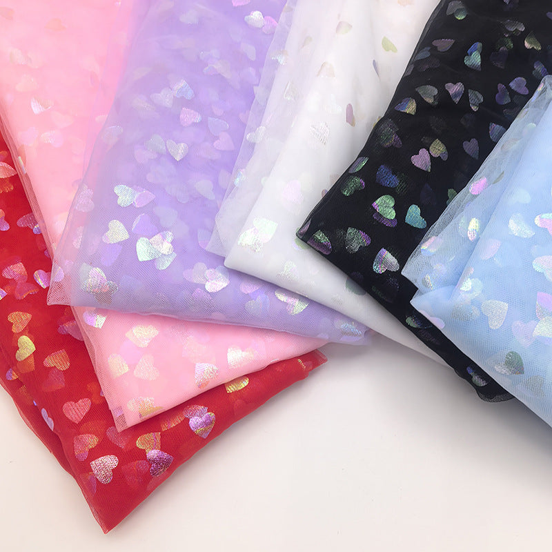 Iridescent Heart Mesh Fabric for Princess Dresses, Stage Costumes, and DIY Crafts