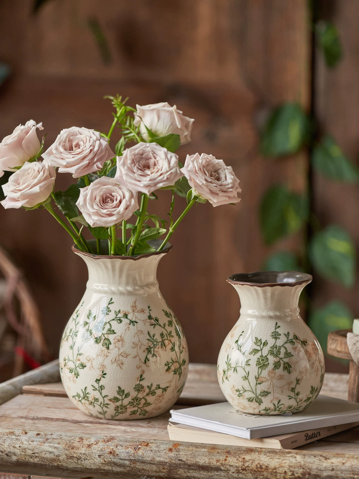 New Chinese Style Ceramic Floral Vase and Tissue Box Set for Living Room Decor