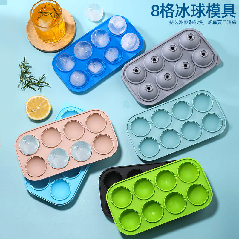 8-Cavity Silicone Ice Cube Tray with Lid for Whiskey and Cocktails, Large Capacity Ice Ball Maker