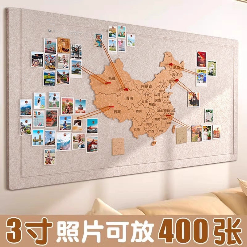 Felt Map Travel Photo Wall, Creative Background for Entryway & Living Room, Modern Minimalist Home Decor