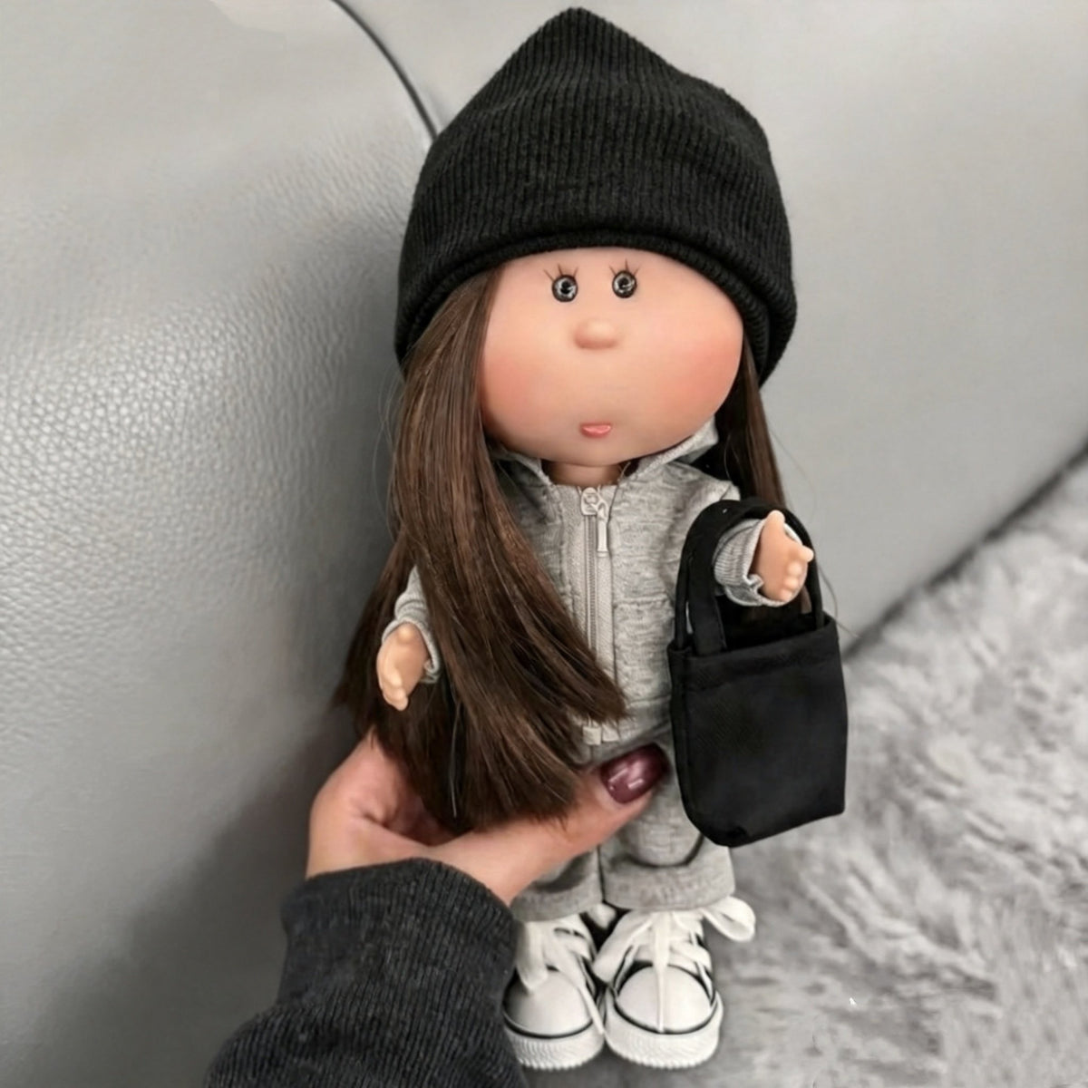 Doll Clothes Set for 24cm Mia Doll, Gray Sportswear Outfit with Accessories