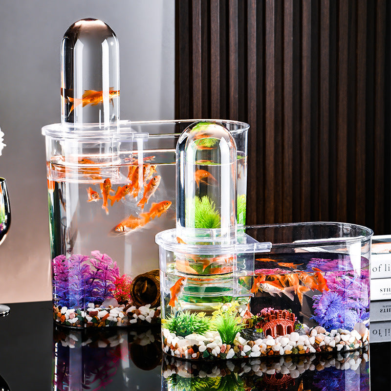 Negative Pressure Desktop Fish Tank Small Goldfish Bowl Living Room Plastic Aquarium Micro Landscape Ecological Tank
