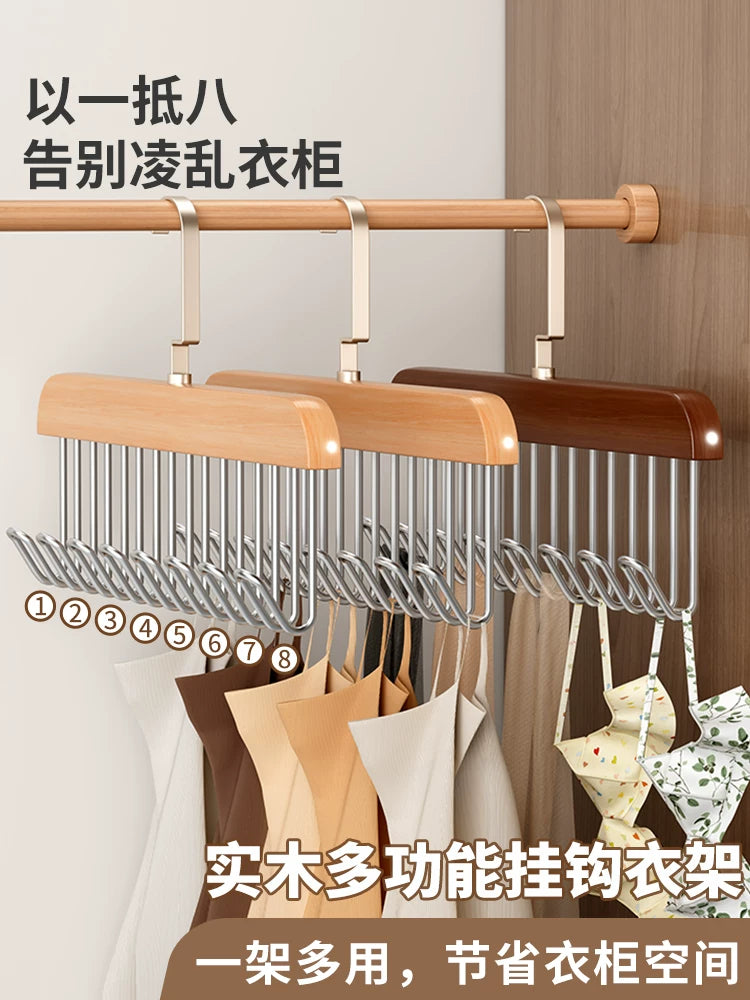 Wooden Lingerie Hanger with Multiple Hooks for Closet Organization, Solid Wood Space-Saving Camisole and Bra Rack