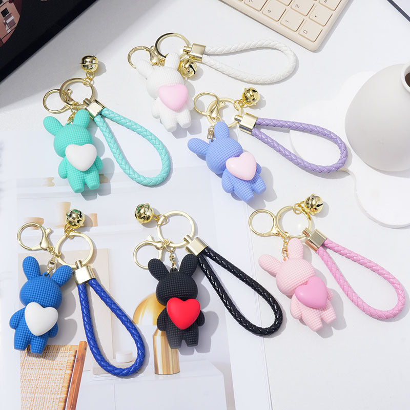 Cartoon Heart Rabbit Keychain Couple Doll Woven Key Chain Car Bag Pendant Gift
