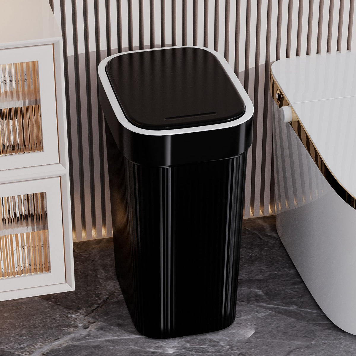 Slim Press-Top Trash Can for Home Living Room Bathroom Kitchen with Lid