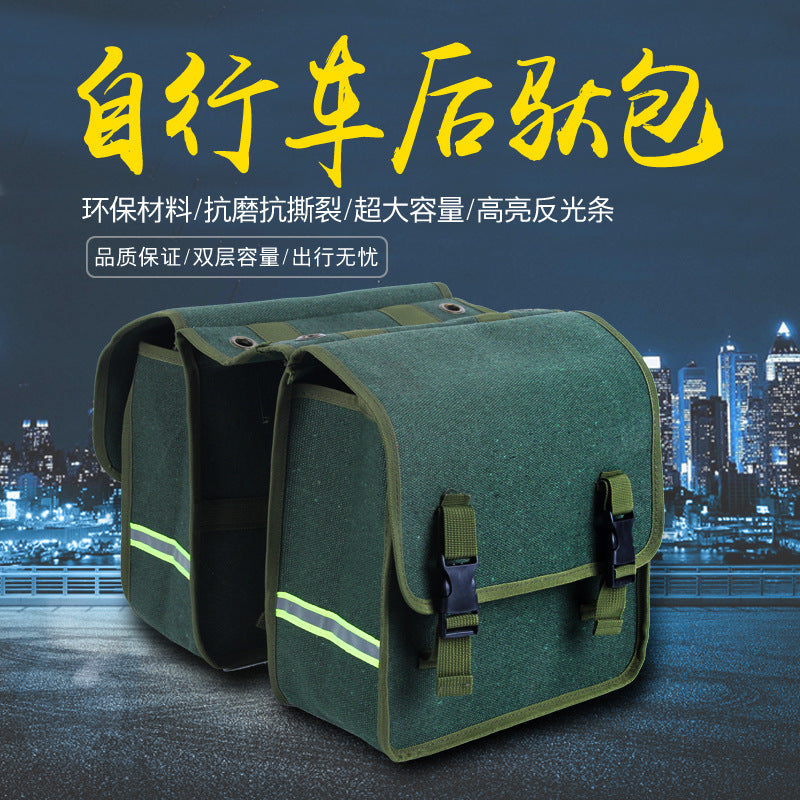 Mountain Bike Rear Rack Bag, Double Pannier Bag, Waterproof Canvas Thickened Luggage Bag for Cycling