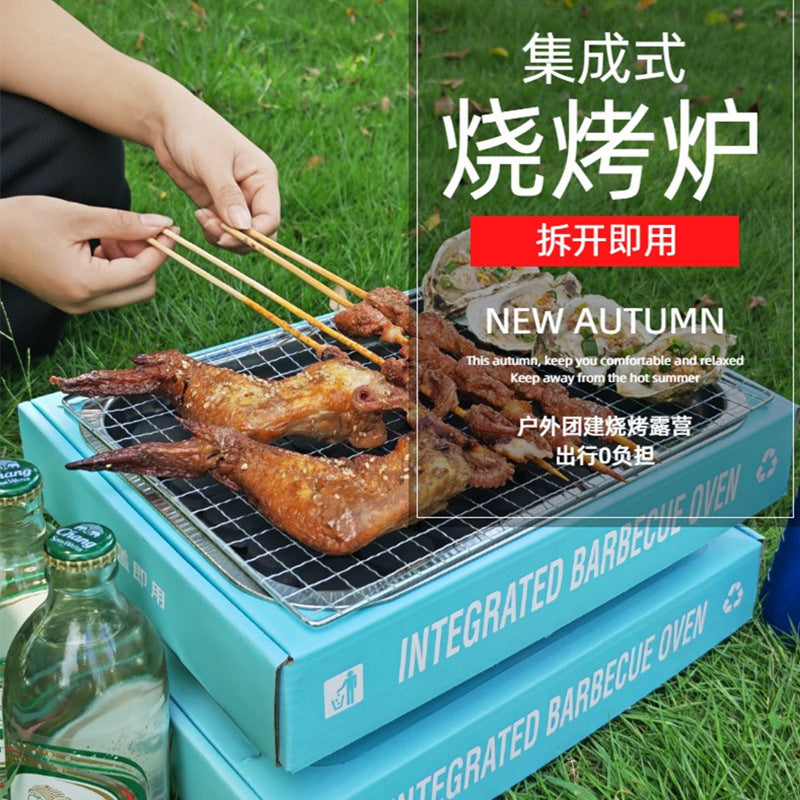 Disposable BBQ Grill Portable Outdoor Camping Picnic Charcoal Stove for Roasting Meat and Tea