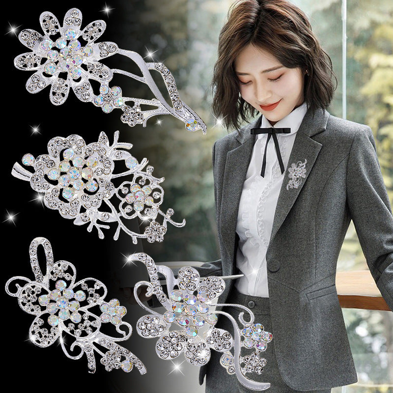 Elegant Rhinestone Brooch Pin for Women, Anti-Exposure Collar Pin, Versatile Fashion Accessory