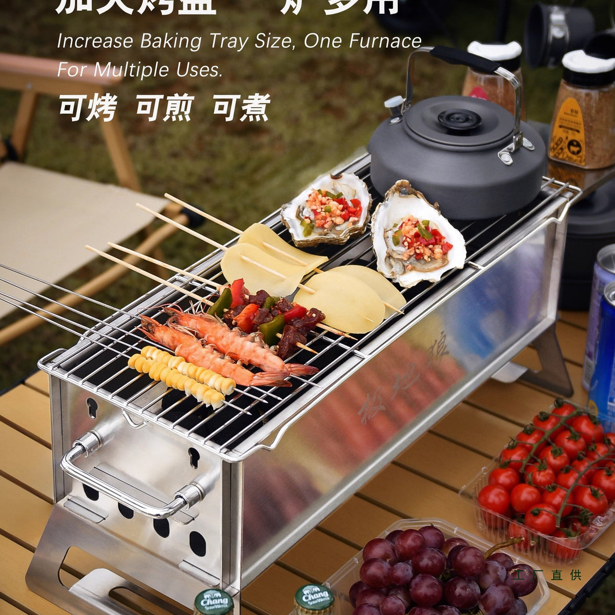 Portable Stainless Steel Charcoal BBQ Grill for Outdoor Camping