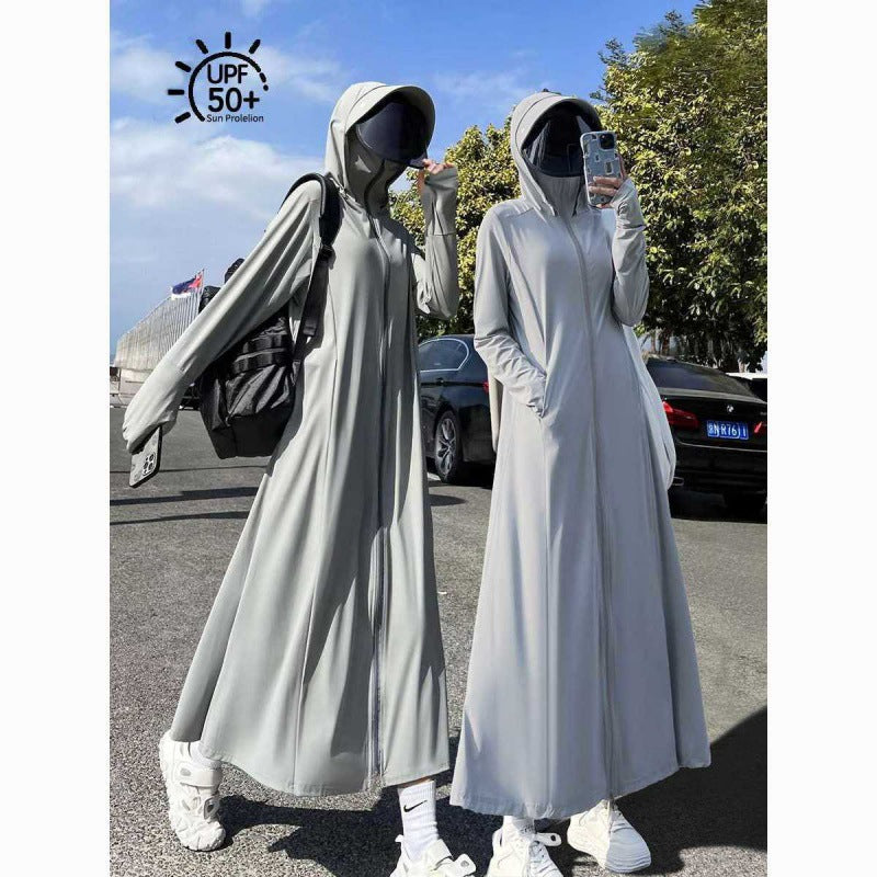 Women's Long Ice Silk Sun Protection Cardigan with UV Protection