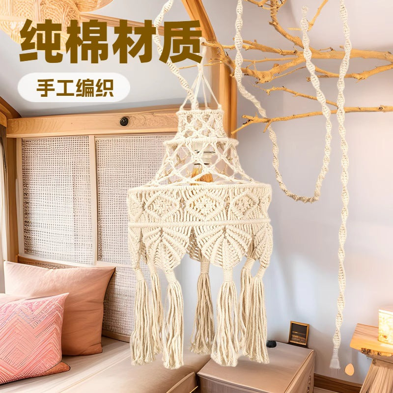 Bohemian Hand-Woven Macrame Lampshade for Ceiling Pendant Light - Decorative Woven Lamp Cover for Living Room, Bedroom, and Home Decor