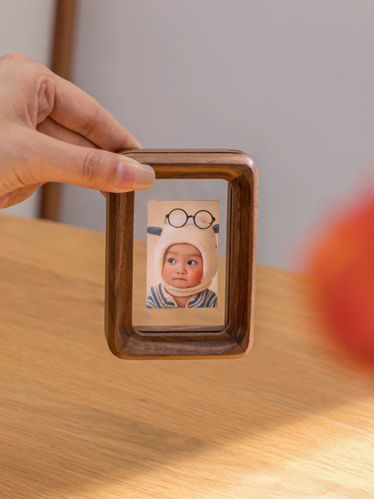 Mini Solid Wood Double-Sided Transparent Photo Frame for Displaying Pictures