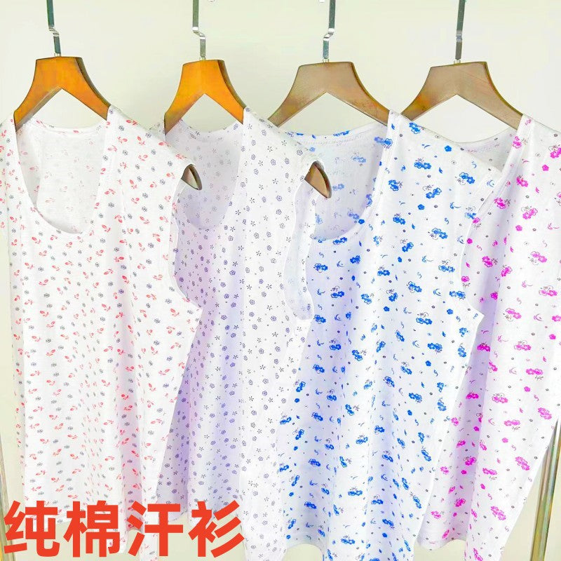 Women's Cotton Sleeveless Undershirt for Middle-Aged & Elderly, Thin Summer Floral Print Vest