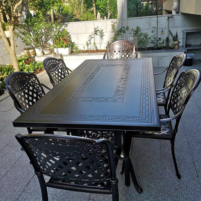 Outdoor Patio Cast Aluminum Dining Table and Chairs Set for Garden Villa Balcony