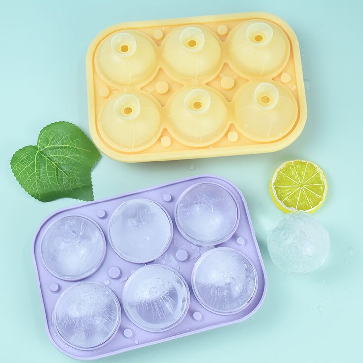 6-Cavity Round Silicone Ice Ball Mold for Whiskey and Cocktails, Food-Grade