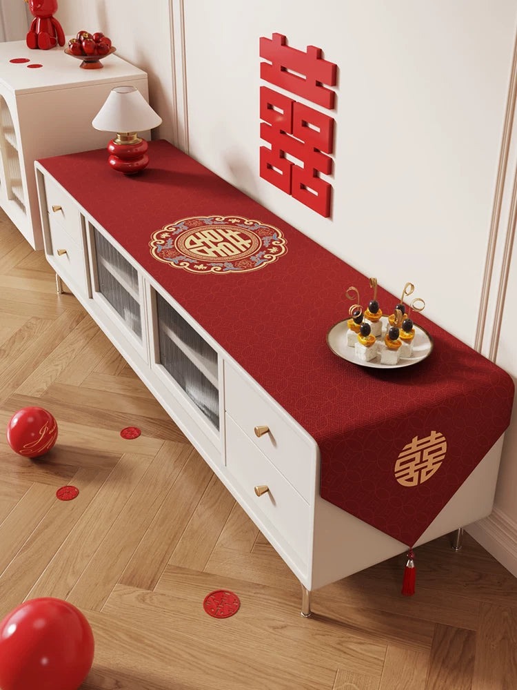 Wedding Table Runner with Tassels for Dining Table Coffee Table TV Cabinet
