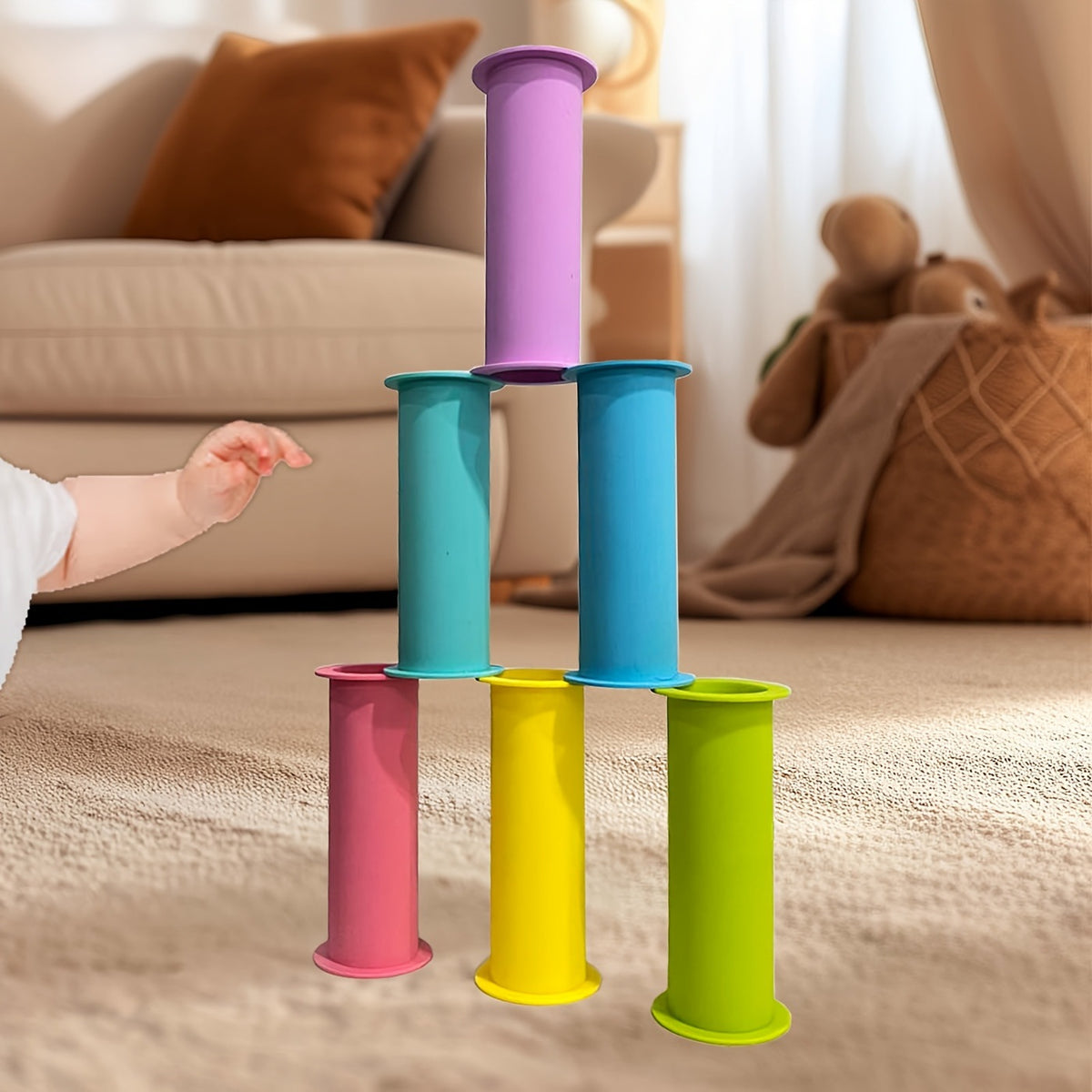 Silicone Stacking Cups Baby Rainbow Nesting Toy Set for Toddlers and Infants