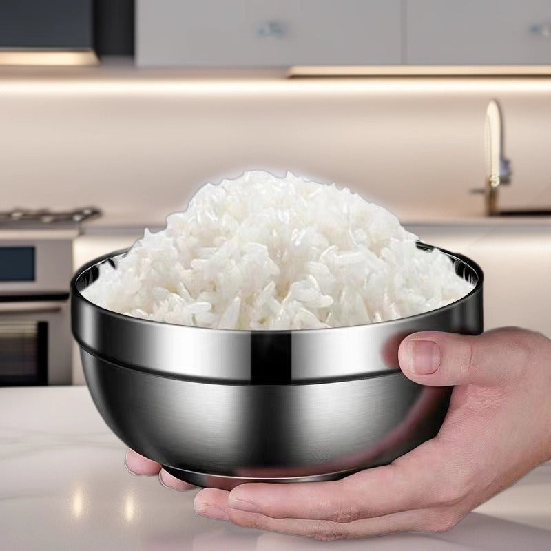 Stainless Steel Double-Layer Insulated Bowl Anti-Scald Soup Bowl for Commercial Use, Canteens, Kindergartens, Students - 304 Rice Bowl