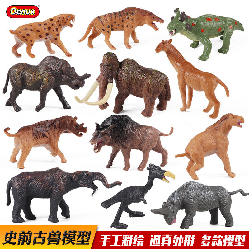Prehistoric Animal Figures Mini Set for Kids - Saber-toothed Tiger, Mammoth, Crocodile, Rhino Toys