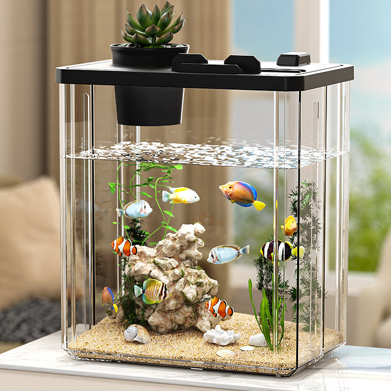 Desktop Aquarium Fish Tank for Home and Office, Thickened Square Ecological Tank for Goldfish and Landscaping