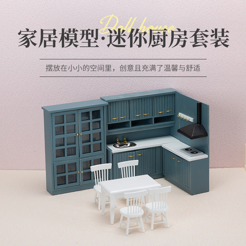 1:12 Dollhouse Miniature Kitchen Island Cabinet Dining Table Chair Set