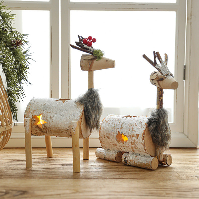 Christmas Wooden Reindeer Decoration with LED Lights for Holiday Decor