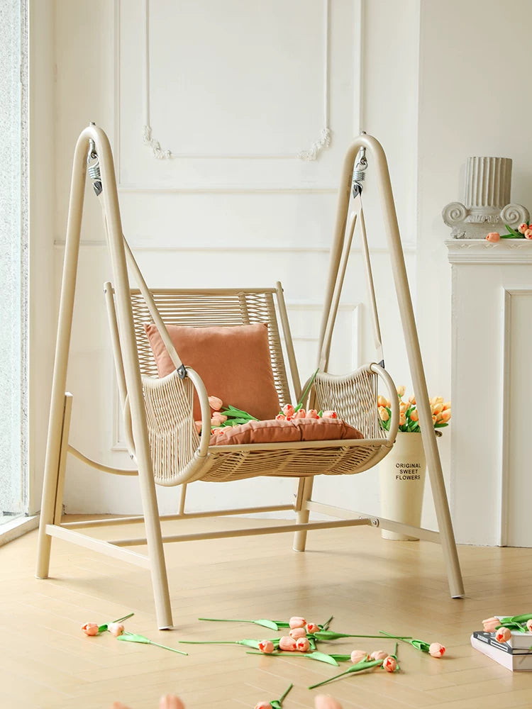 Indoor Outdoor Wicker Swing Chair with Cushion for Balcony Patio Garden