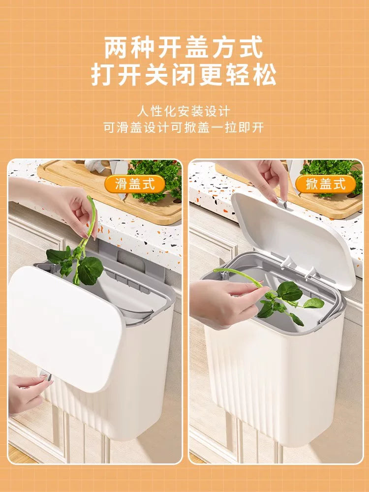 Wall-Mounted Kitchen Trash Can with Lid for Home, Bathroom, Living Room, and Food Waste