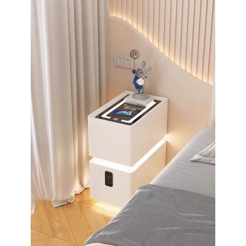 Small Smart Nightstand with Wireless Charging, Fingerprint Lock, Modern Minimalist Bedside Table, Ultra-Narrow