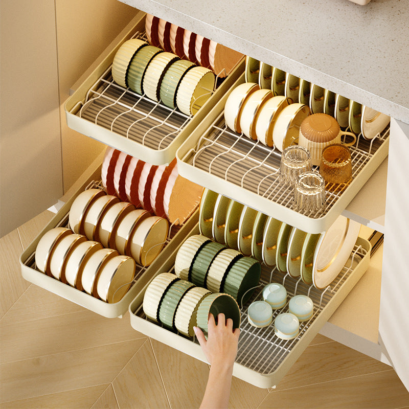 Retractable Kitchen Storage Rack Punch-Free Drawer Type Cabinet Dishware Cookware Pull-Out Basket Under Sink Organizer