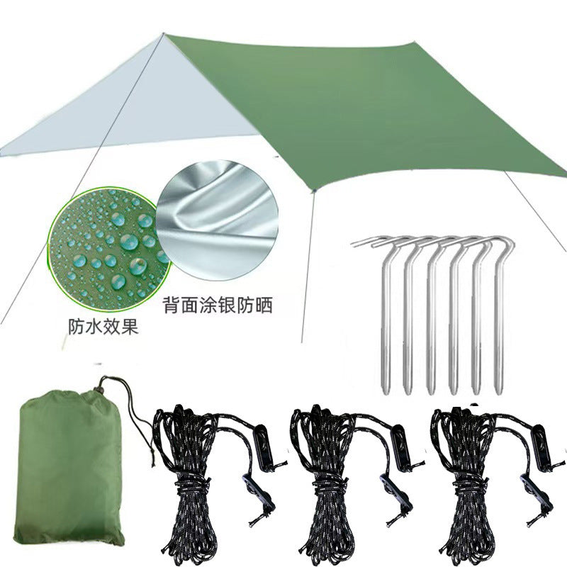Sehoo Outdoor Camping Sunshade Tarp for 3-4 People, Waterproof UV Protection Beach Shelter with Ground Cloth