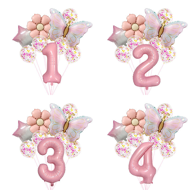 32-inch Matte Butterfly Number Foil Balloon Set for Birthday Party Decoration