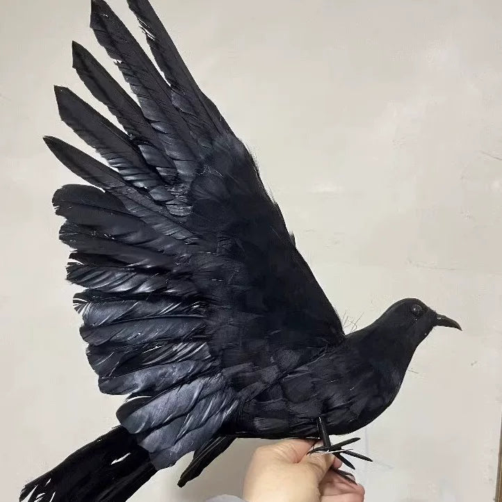 Realistic Feathered Crow Halloween Cosplay Prop Garden Ornament