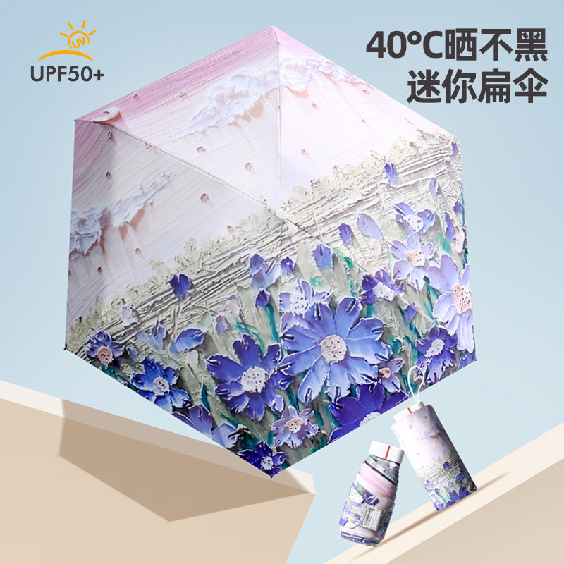 Mini Flat Six-Fold UV Protection Pocket Umbrella for Sun and Rain