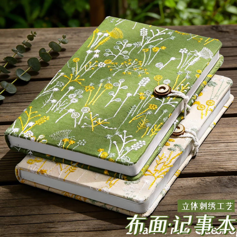 Vintage Embroidered Fabric A5 Notebook with Floral Design, 112 Sheets
