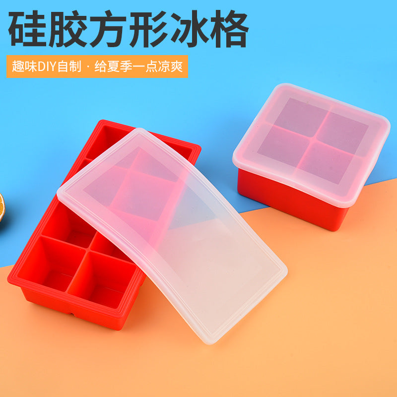 Silicone Ice Cube Tray with Lid, Food Grade 8-Cavity Square Ice Mold for Baby Food and Kitchen Tools