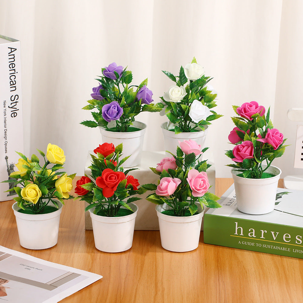 Artificial Rose Potted Plant Creative Decorative Home Greenery Indoor Outdoor Landscape Fake Flower Ornament