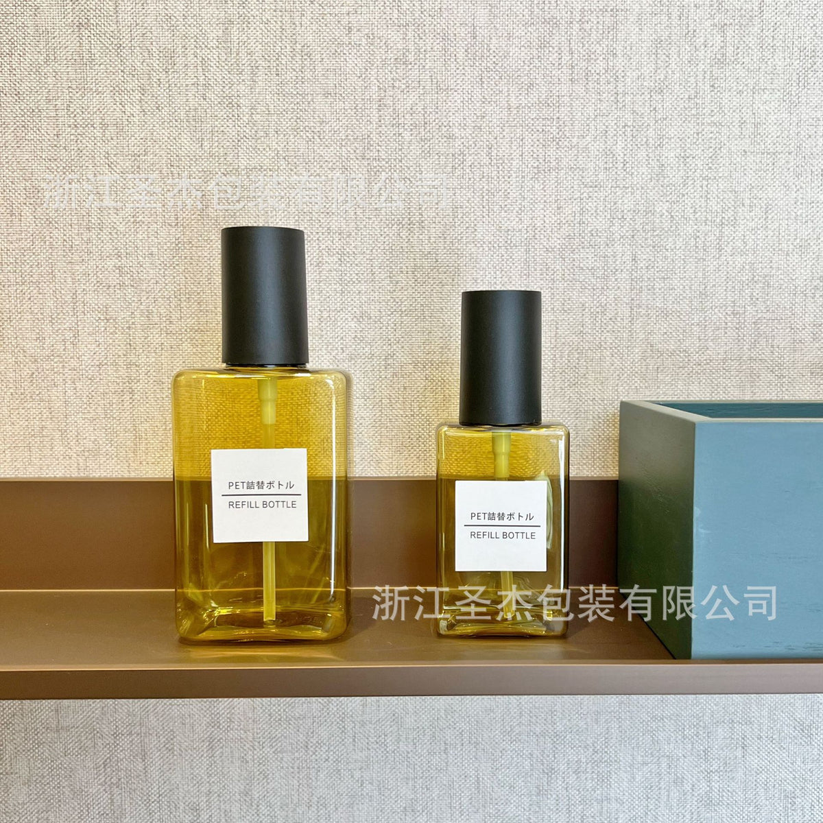 Portable Flat Square Refillable Spray and Lotion Bottles for Travel, Gold Translucent
