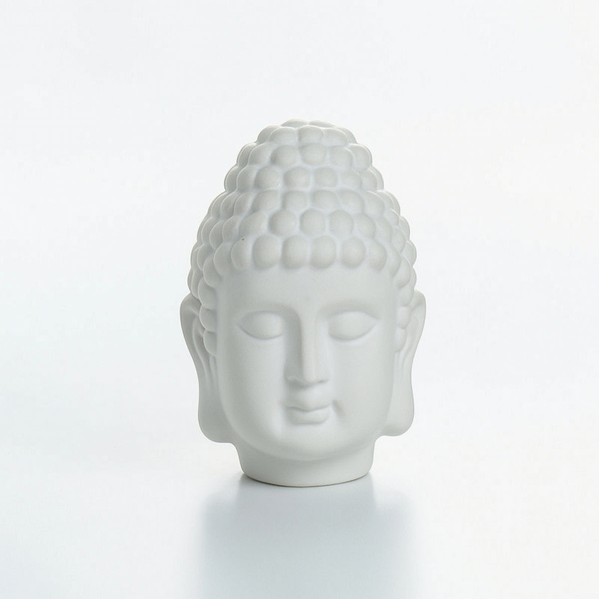 Matte White Ceramic Buddha Head Easy to Clean Buddha Head Statue Simple Bust Sculpted for Desk
