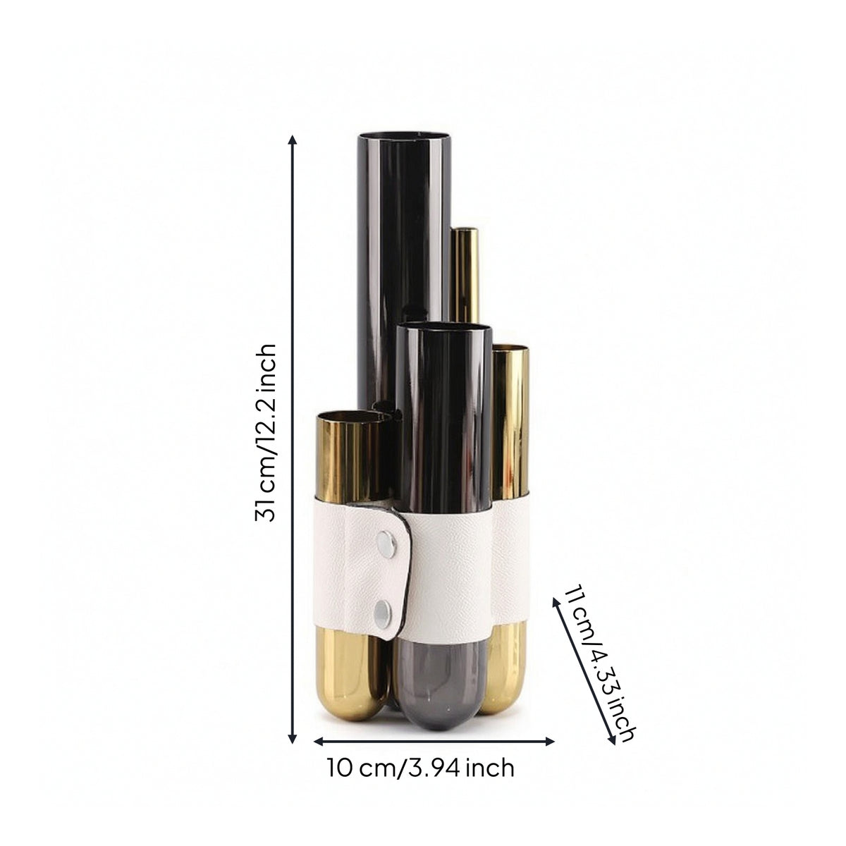 Metal Vase with Leather Wrap Modern Metal Vase Tall Vessel for Decorators, Entryway