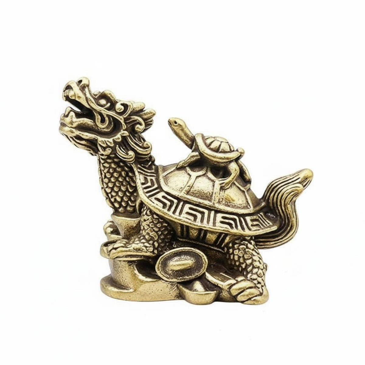Good Luck Charm Brass Dragon Turtle Housewarming Gift Dragon Tortoise Statue Intricate Details Mother and Child Turtle Ornament Elegant Design for Collectors, Desk, Office, Home Entrance