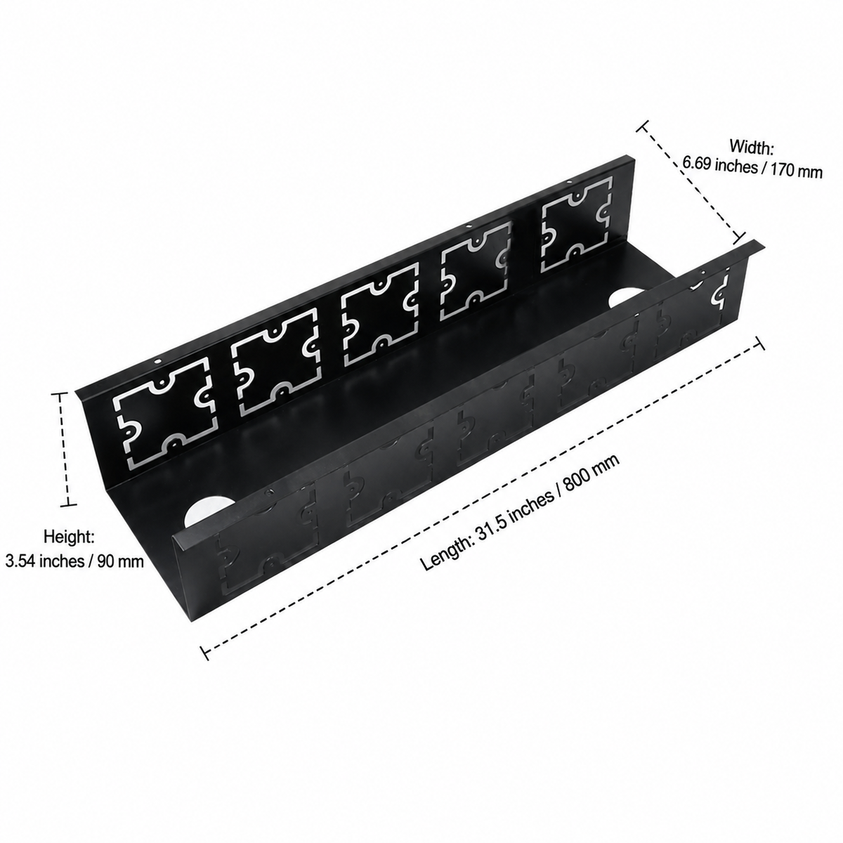 Black Cable Management Tray, Under Desk Carbon Steel Cable Management, Screw Mounted Cord Organizer for Office Desk, Modern Minimalist Design