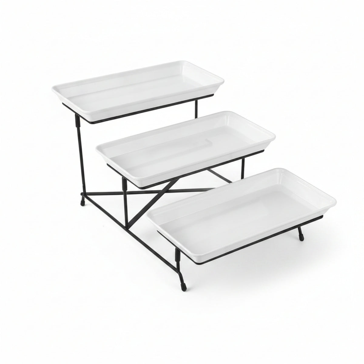 Melamine Trays 3-Tier Dessert Stand Carbon Steel Frame Pastry Display Stand Low-Silhouette Design Tiered Serving Tray Slim Metal Supports