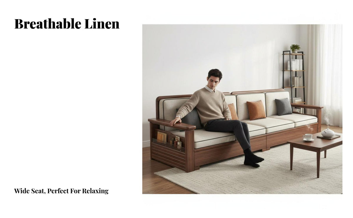 Fabric Sofa with Wooden Legs Modern Minimalist Design Upholstered Wood Frame Sofa year-roundSeason Use Couch for Apartment Dwellers, Families, Lounge Area