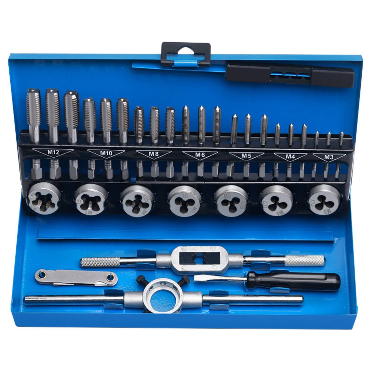 Hand Tap Bit Set Full Size Range Metal Threading Set Storage Case Thread Cutting Kit for Mechanics, Workshop, Repair Job, Garage