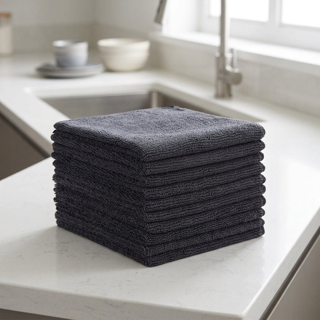 5 Pack 250 GSM Microfibre Cloth and Microfibre Towel, 30x30cm Fast Drying Cloths for Car and Kitchen, Absorbent Plain Color Cleaning Rags